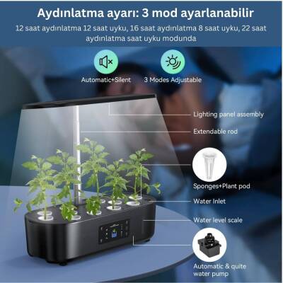 İç Mekan Ledli Hidroponik Hobi Seti Siyah renk - 6